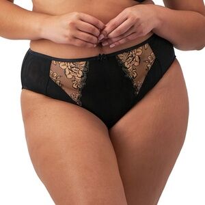 NEW Elomi Teagan Embroidered Mesh Bow High Leg Brief Panty 302653 Black Almond